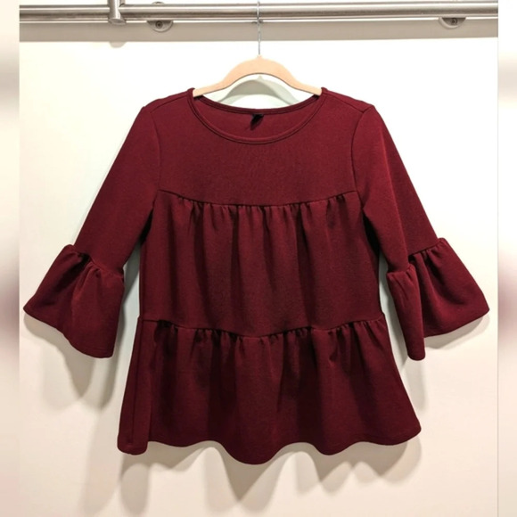 Shein Burgundy Flounce Peplum Shirt Size Small - Picture 1 of 5